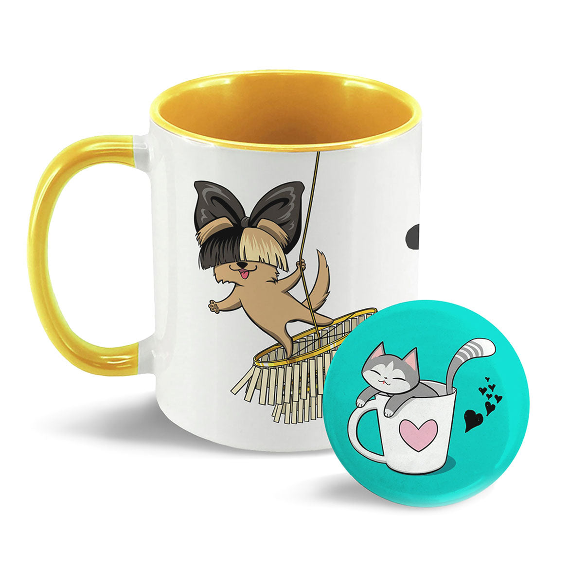 Pack Taza de Color + Chapita (Destapador o Espejo) - Just For Pets